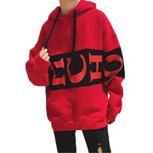 パーカー メンズ フード付き 長袖 クルーネック 英字柄 プルオーバー プリント ゆったり ミモレ丈 カジュアル レッドXL