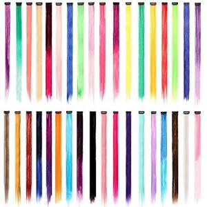 ベステクノ カラーエクステ 全36色 5本セット グラデーションカラー ワンタッチ簡単着用 クリップ式 ウィッグ つけ毛 パープル5)