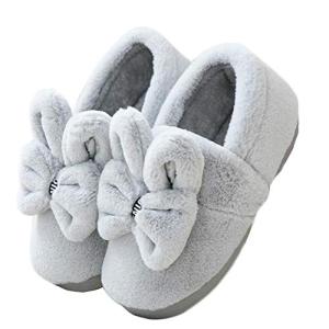 えみり ルームシューズ レディース スリッパ 室内履き あったか もこもこ サンダル 可愛い ウサギ耳 裏ボア 滑り止め 秋冬 防寒 グレー