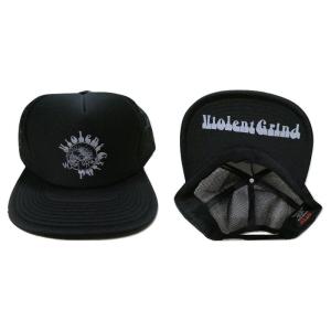 VIOLENT GRIND バイオレントグラインド PUSHEAD CIRCLE LOGO サークルロゴ TRUCKER CAP ポリ メッシュキャップ BLACK 黒x白 ブラックxホワイト｜jonnybeeameyoko