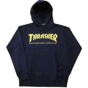 THRASHER スラッシャー MAG LOGO マガジンロゴ プルオーバーフードスウェット パーカー 紺x黄 ネイビーxイエロー