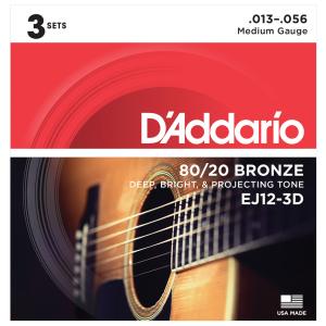 ダダリオ アコースティックギター弦 3セット D'Addario Multi-PacksAcoustic 80/ 20 Bronze EJ12-3D