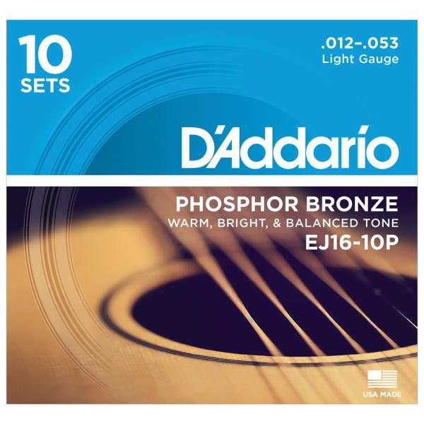 ダダリオ アコースティックギター弦 10セット(Light .012-.053) D&apos;Addario...