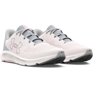 アンダーアーマー レディース ランニングシューズチャージド パスート3 ビッグロゴ(White/ Halo Gray/ Pink Fizz・サイズ：23.5cm) 返品種別A｜joshin