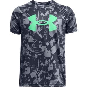 アンダーアーマー ボーイズ UA テック ショートスリーブTシャツ オールオーバープリント ビッグロゴ(Downpour Gray/ Vapor Green・サイズ：YLG) 返品種別A｜joshin