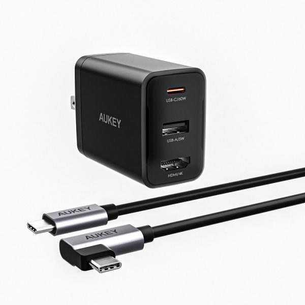 AUKEY 3in1 USB充電器 USB-A/ USB-C/ HDMI(USB-C to Cケーブ...