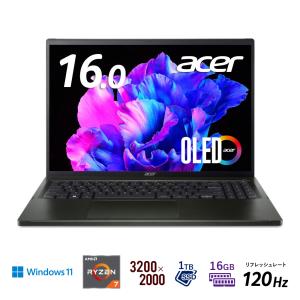 Acer(エイサー) 16.0型ノートパソコン Swift Edge(Ryzen7/  メモリ 16GB/  SSD 1TB/ OLED)オリビンブラック SFE16-43-A76ZJ/ K 返品種別A｜joshin