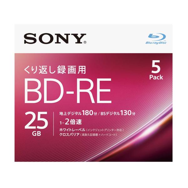 ソニー 2倍速対応BD-RE 5枚パック 25GB ホワイトプリンタブル 5BNE1VJPS2 返品...
