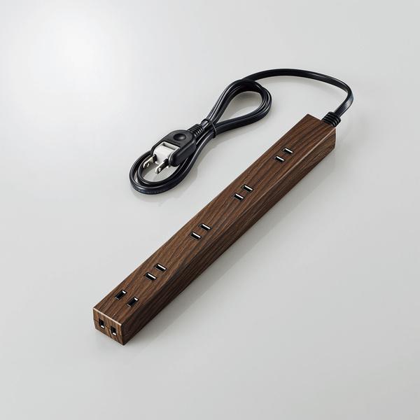 エレコム 木目柄スリムタップ 雷ガード内蔵 ウォルナット(6個口・1m) ECT-0201W 返品種...