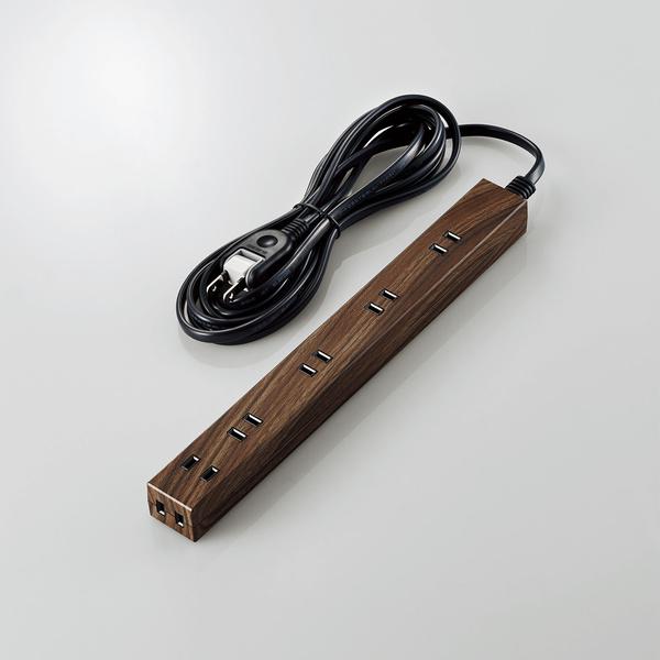 エレコム 木目柄スリムタップ 雷ガード内蔵 ウォルナット(6個口・3m) ECT-0203W 返品種...