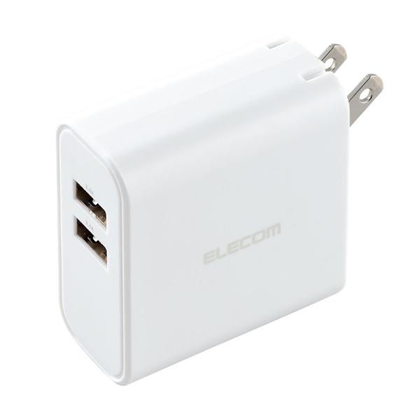 エレコム USB充電器 USBポート×2 コンパクト 2台同時充電 スマホ タブレット(ホワイト) ...