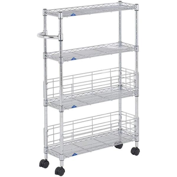 ルミナス キッチンワゴン すき間収納 キャスター付 (4段 幅19.5×奥行59.5×高さ94cm)...