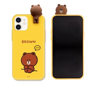 LINE FRIENDS iPhone 12 mini用 フィギュア付きカラーソフトケース(DRAWING BROWN) KCE-CSB027 返品種別A｜joshin