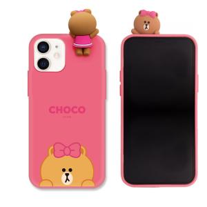 LINE FRIENDS iPhone 12/ 12 Pro用 フィギュア付きカラーソフトケース(SNEAK PEEK CHOCO) KCE-CSB056 返品種別A｜joshin