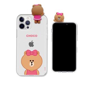 LINE FRIENDS iPhone 12/ 12 Pro用 フィギュア付きソフトクリアケース(BASIC CHOCO) KCE-CSG370 返品種別A｜joshin