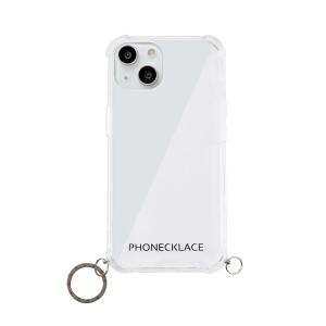 PHONECKLACE iPhone 13 mini(5.4インチ)用 背面カバー型 ストラップリング付き クリアケース(ガンブラックチャーム) PN21588I13MNBK 返品種別A｜joshin