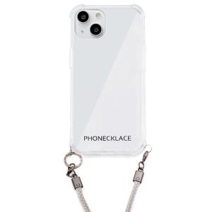 PHONECKLACE iPhone 13(6.1インチ)用 背面カバー型 ロープショルダーストラップ付き クリアケース(グレー) PN21591I13GR 返品種別A｜joshin