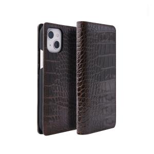 ABBI SIGNATURE iPhone 13 mini用 クロコダイル イタリアン手帳型レザーケース ABS21790I13MNBR