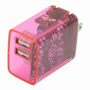 インプリンク IC付きクリアAC充電器 USB-A×2ポート 同時充電対応SMART 2.4A MELIA(クリアピンク) IMAC2UA24CLPK 返品種別A｜joshin