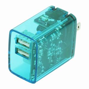 インプリンク IC付きクリアAC充電器 USB-A×2ポート 同時充電対応SMART 2.4A MELIA(クリアブルー) IMAC2UA24CLBL 返品種別A｜joshin