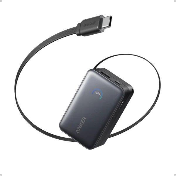 Anker モバイルバッテリー USB-C×1ポート/ USB-A×1ポート USB-Cケーブル一体...