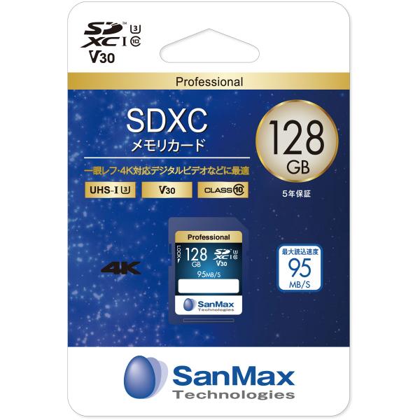 SanMax(サンマックス) SDXCメモリカード 128GB Class10 UHS-I V30 ...