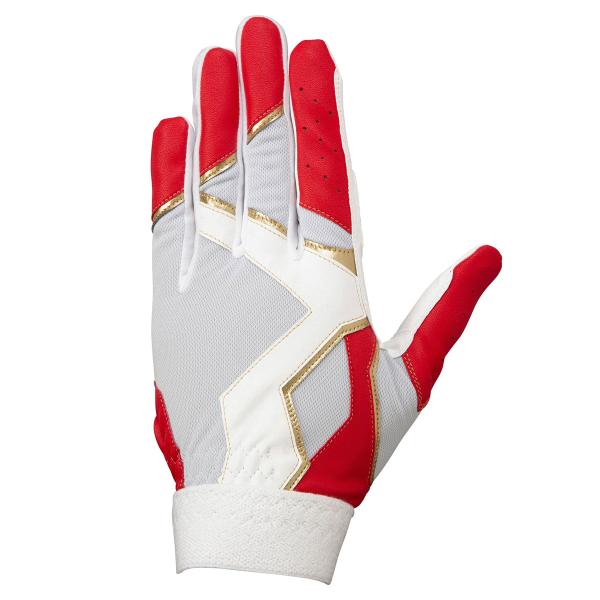 ミズノ 野球用守備手袋(左手用)(レッド×ホワイト×ゴールド・サイズ：L) 返品種別A