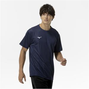 ミズノ メンズ ナビドライTシャツ 半袖/ 丸首(ドレスネイビー×ホワイト・サイズ：L) 返品種別A