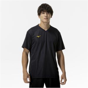 ミズノ メンズ ナビドライTシャツ 半袖/ Vネック(ブラック×ゴールド・サイズ：M) 返品種別A