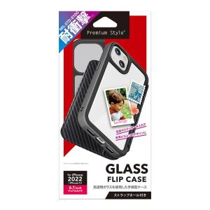 PGA iPhone 14 /  13 ガラスフリップケース (カーボン調ブラック) PG-22KGF06BK 返品種別A｜joshin