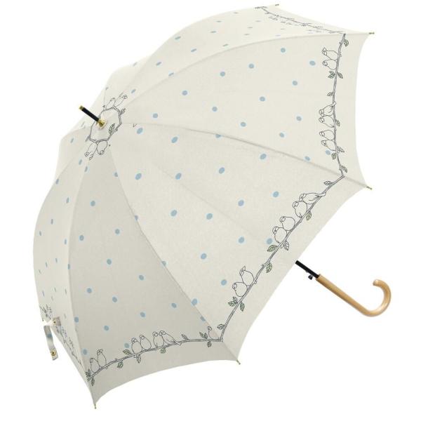 MKN(エムケーエム) ジャンプ傘 シルバーコーティング 雨晴兼用 60cm(水玉と文鳥/ オフホワ...