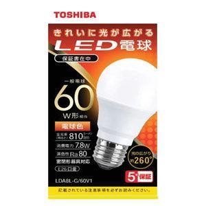 東芝 LED電球 一般電球形 810lm(電球色相当) TOSHIBA LDA8L-G/ 60V1 返品種別A｜joshin