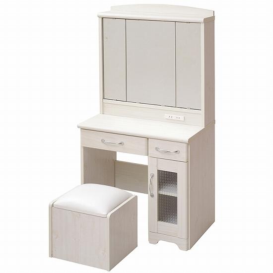 JK-PLAN(ジェイケイ・プラン) 3面ドレッサー(ホワイト)収納スツール付き 1500Wコンセン...