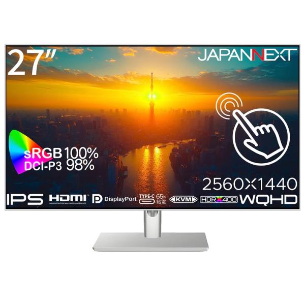 JAPANNEXT タッチパネル搭載液晶ディスプレイ(27型/IPS/WQHD 2560×1440/...