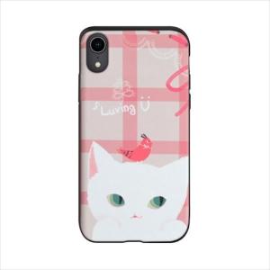 Happymori iPhone XR用 Card slide Cat Couple ハイブリッドケース(白猫) HM14474I61 返品種別A｜joshin