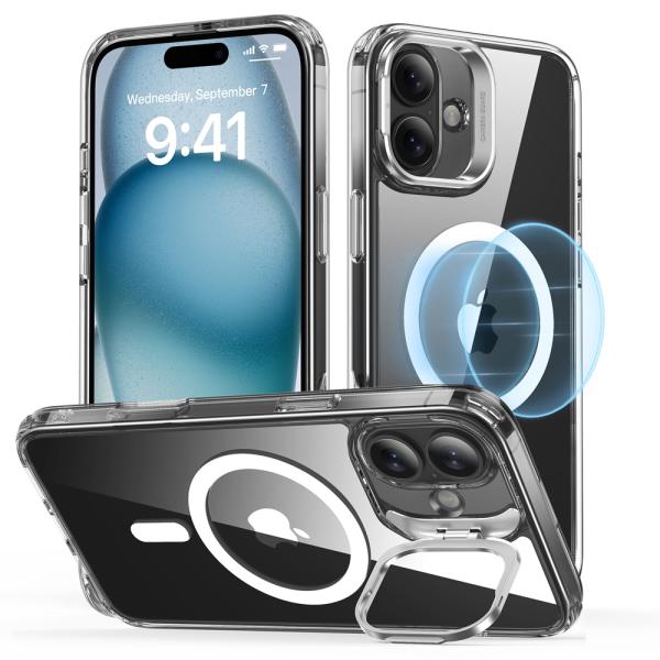ESR iPhone 16用 MagSafe対応 隠れスタンド付きハイブリッドケース(Clear) ...