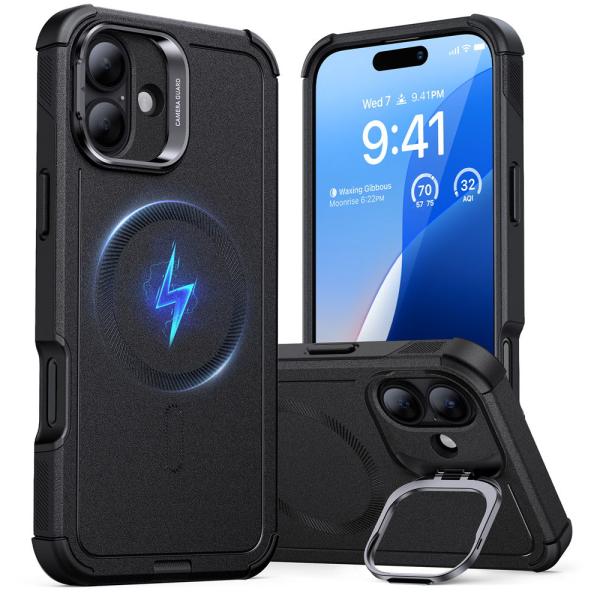 ESR iPhone 16 Plus用 MagSafe対応 Cyberタフケース隠れスタンド付きケー...