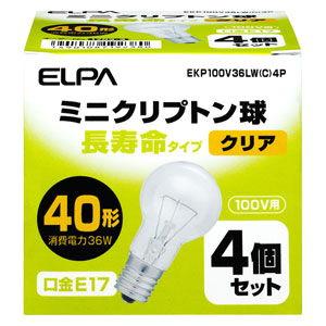 ELPA ミニクリプトン電球 40W(4個セット) EKP100V36LW(C)4P 返品種別A｜joshin