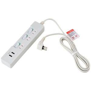 ELPA USBランプレス スイッチ付タップ(3個口+USB2ポート・2m) WLS-E3232UA(W) 返品種別A｜joshin