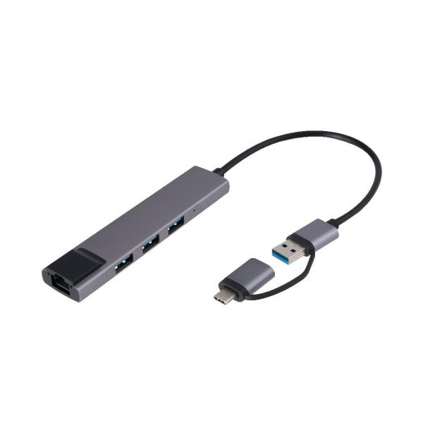 ナカバヤシ LANアダプタ付き USB3.2 Gen1 Type-C ＆ A 3ポート アルミハブ ...