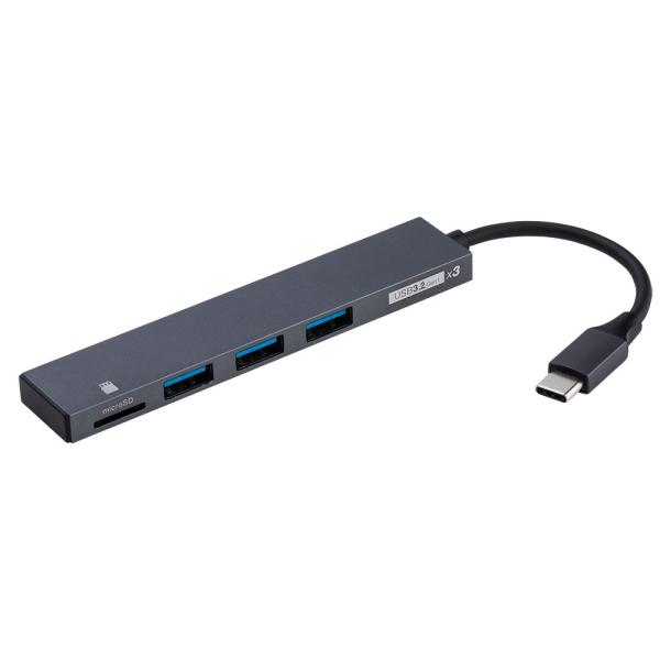 ナカバヤシ アルミ極薄USBハブ USB3.2Gen1 Type-C 3ポート変換 micro SD...