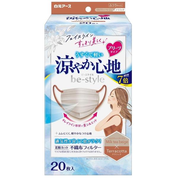 ビースタイル プリーツタイプ 涼やか心地 ミルクティーベージュ×テラコッタ20枚入 白元アース 返品...