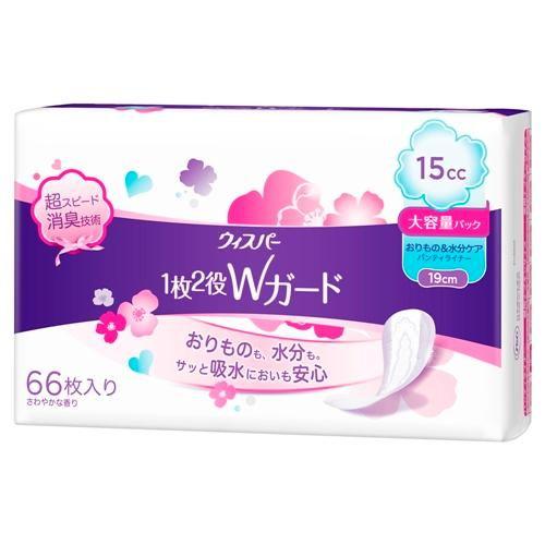 ウィスパー1枚2役Wガード おりもの＆水分ケア パンティライナー 15cc 66枚 P＆GJapan...