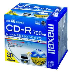 マクセル データ用700MB 48倍速対応CD-R 20枚パックホワイトプリンタブル maxell ひろびろ美白レーベルディスク CDR700S.WP.S1P20S 返品種別A｜joshin