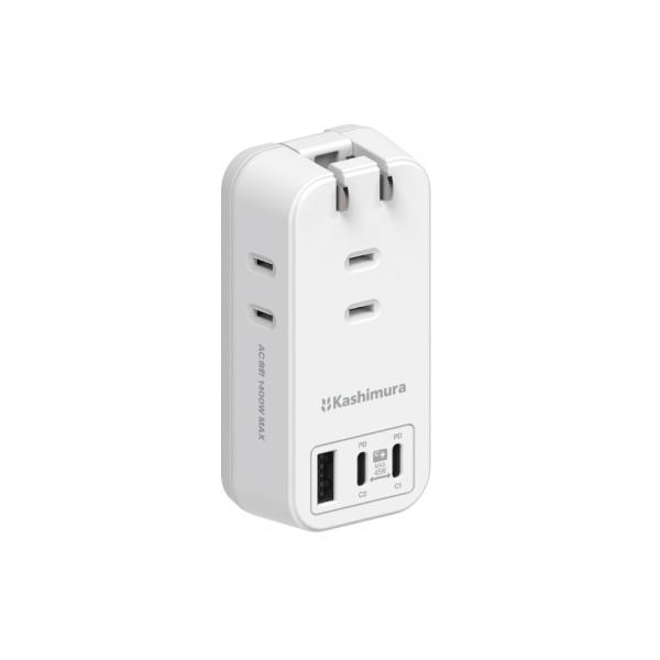 カシムラ PD45W対応 Type-C2ポート/ USB1ポート+3コンセント 電源タップ 自動識別...