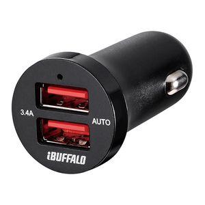 バッファロー 3.4A出力 シガーソケット用USB急速充電器 2ポートタイプ(ブラック) AUTO ...