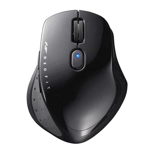 バッファロー 2.4GHzワイヤレス BlueLED 5ボタン ネオフィットマウス Mサイズ(ブラッ...