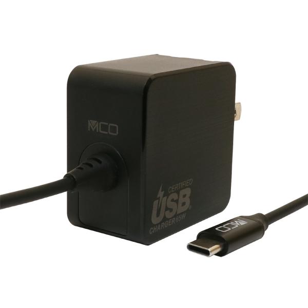 MCO USB PD対応 GaN USB-ACアダプタ ケーブル一体型 65W 1.5m(ブラック)...