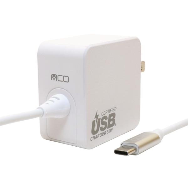 MCO USB PD対応 GaN USB-ACアダプタ ケーブル一体型 65W 1.5m(ホワイト)...