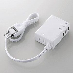 エレコム モバイルUSBタップ(コード付)USB 3ポート(ホワイト) MOT-U06-2134WH 返品種別A